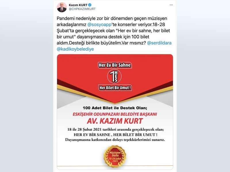 Başkan Kurt’tan müzisyenlere destek