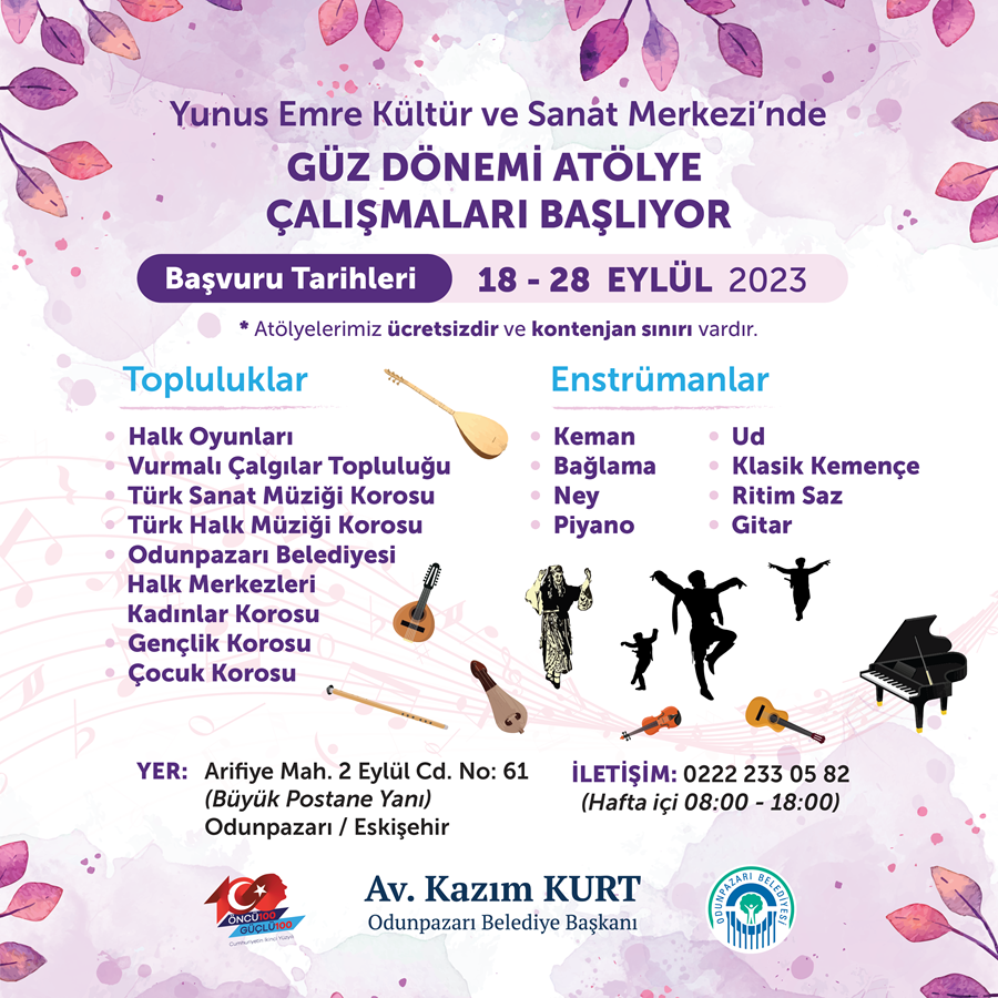 YUNUS EMRE KÜLTÜR ve SANAT MERKEZİ GÜZ DÖNEMİ ATÖLYELERİ BAŞLIYOR